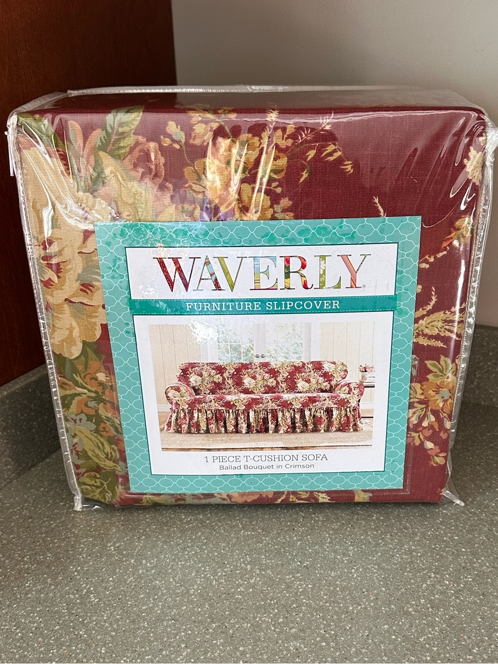Waverly Ballad Bouquet Crimson and Gold Floral T-Cushion Sofa Slipcover
